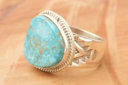 Genuine Kingman Turquoise Sterling Silver Mens Ring